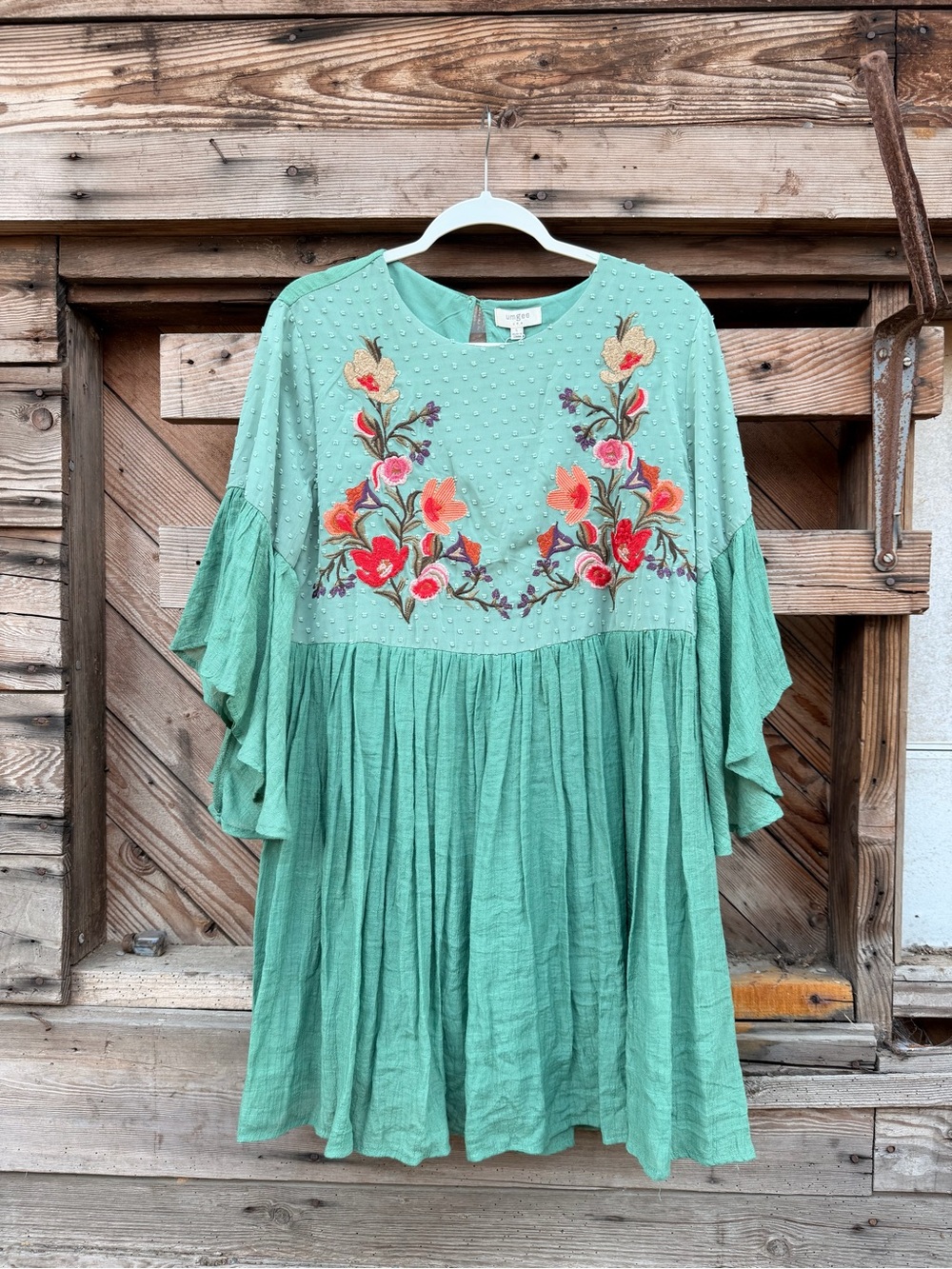 Umgee Mint Green Embroidered Babydoll Dress